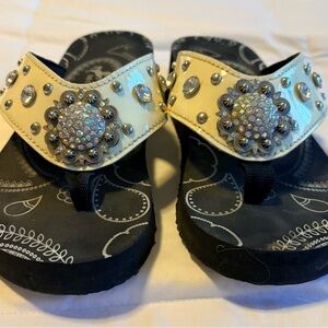 Montana West Women's Wedge Flip Flop Sandals Rhinestone Bling Western Y2K Size 8